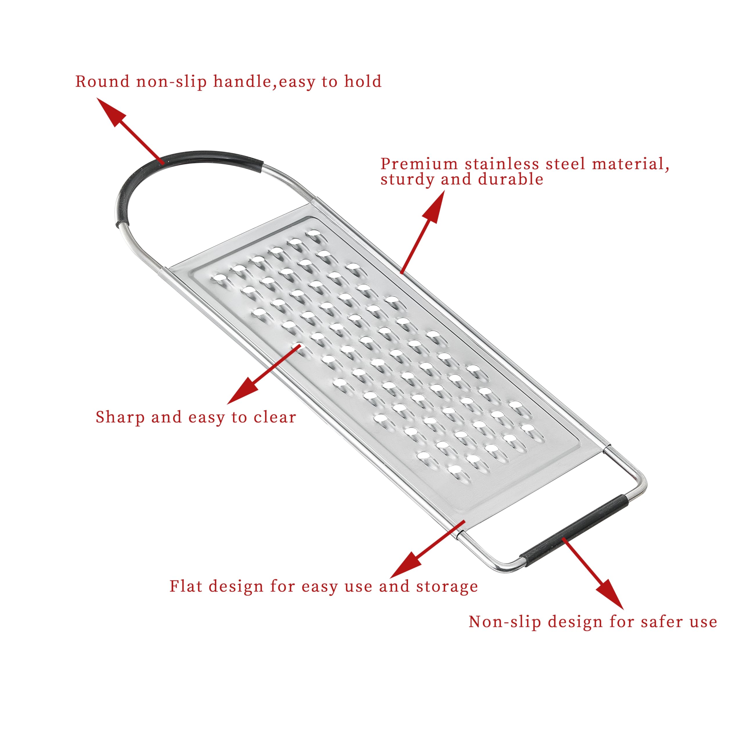 Cheese Grater Handheld, HIA Flat Coarse Stainless Steel Graters for Kitchen, Food Grater with Anti-Slip Handle, Perfect for Potato, Vegetable, Butter, Parmesan Cheese