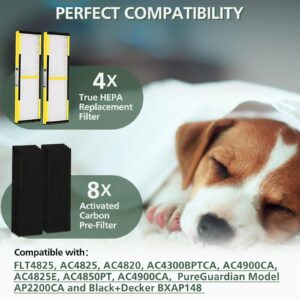 FLT4825 HEPA Filter B Replacement - Compatible with Guardian Air Purifier AC4825 AC4300 AC4800 AC4900 AC4850, 4 Pack Pet-Friendly HEPA with 6 Pre-Filters for Homes, Offices, and Pet Owners