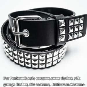 Punk Studded Belt for Women Rock Threads Goth Stud Pyramid Gothic Clothing (Black), Steudded Belt, 110 CM length