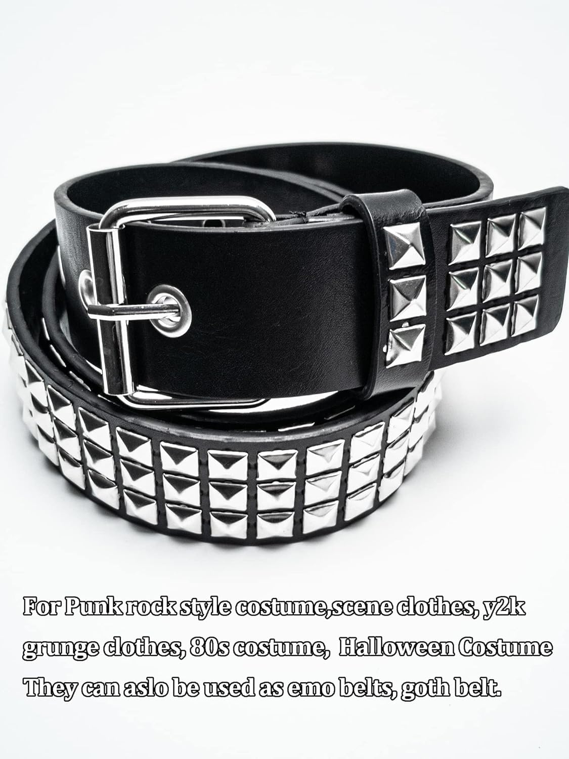 Punk Studded Belt for Women Rock Threads Goth Stud Pyramid Gothic Clothing (Black), Steudded Belt, 110 CM length