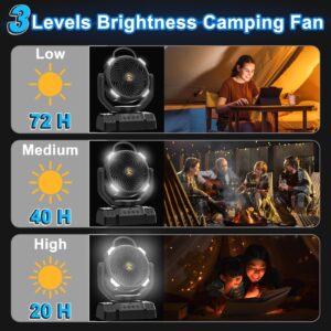 Multper 10000mAh Rechargeable Camping Fan, USB Battery Operated Powered Shaking Head Fan with LED Lantern, 4 Speed 4 Timing Outdoor Tent Fan for Camping with Remote & Hook for Fishing,Travel, Jobsite