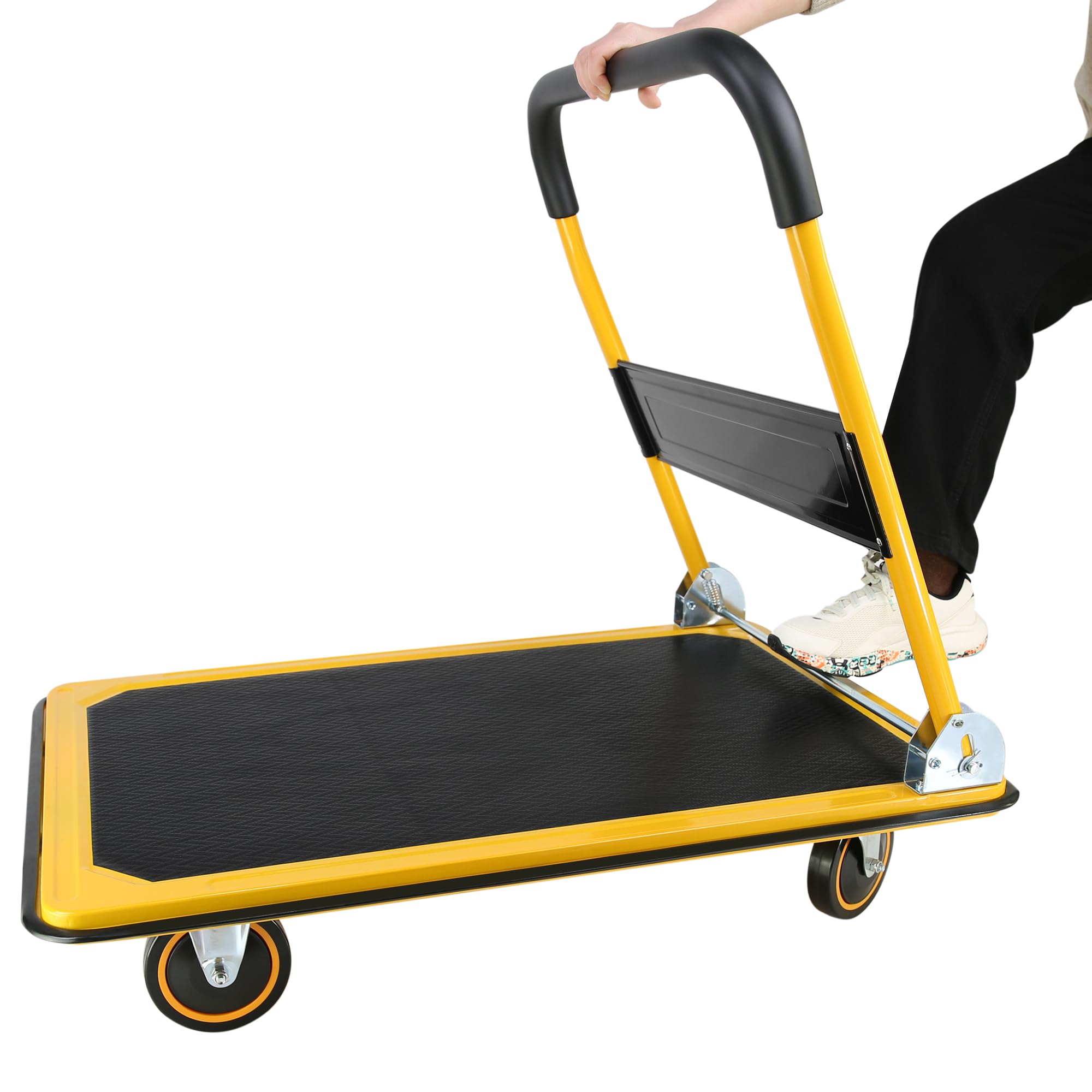 Platform Truck Hand Truck Large Size Foldable Dolly Cart for Moving Easy Storage and 360 Degree Swivel Wheels 660lbs Weight Capacity (Yellow)