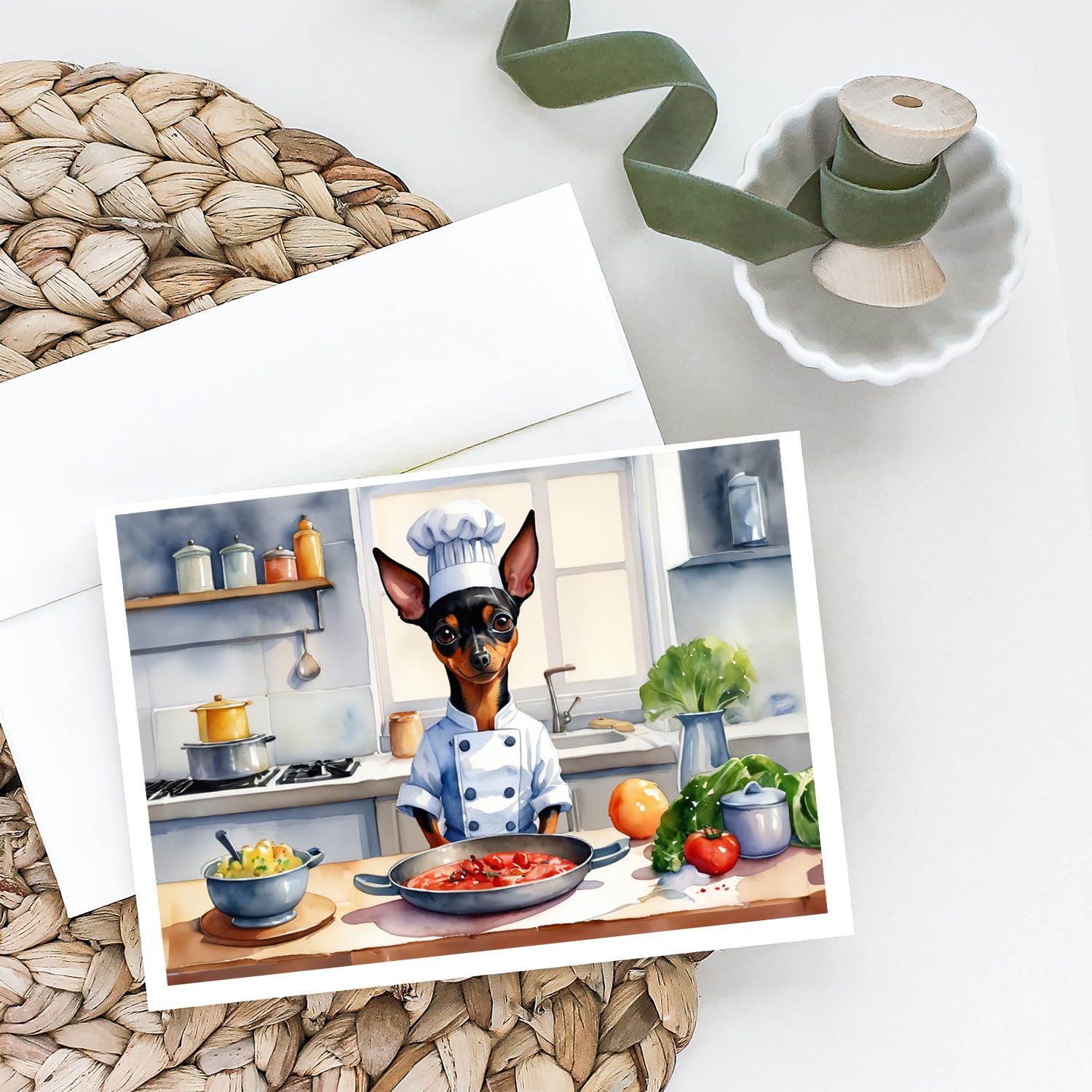 Caroline's Treasures Miniature Pinscher The Chef Greeting Cards Pack of 8 Blank Cards with Envelopes Whimsical A7 Size 5x7 Blank Note Cards