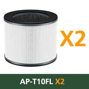 AP-T10FL Replacement Filter for HoMedics AP-T10-BK and AP-T10-WT Air Purifie-r, 360-Degree H13 True HEPA AP-T10 Filter, 2 Pack