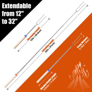 Briout Extendable Stainless Steel Roasting Sticks - Smores Sticks for Fire Pit Long 32 Inch, Smore Skewers Hot Dog Fork Campfire Accessories, Camping Essentials for S'mores - 10 Pack