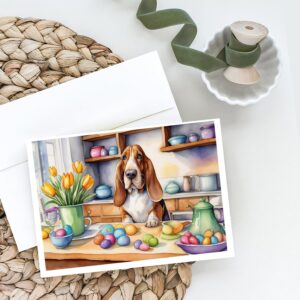 Caroline's Treasures DAC6753GCA7P Decorating Easter Basset Hound Greeting Cards Pack of 8 Blank Cards with Envelopes Whimsical A7 Size 5x7 Blank Note Cards