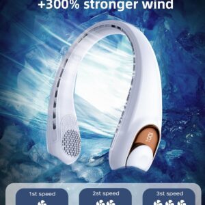 Neck Fan, Personal Fan with LED Display, USB-C Rechargeable, 5200mAh-Battery, 3-Speed Adjustment & Whisper-Quiet Operation, Perfect for Home, Travel, Sports