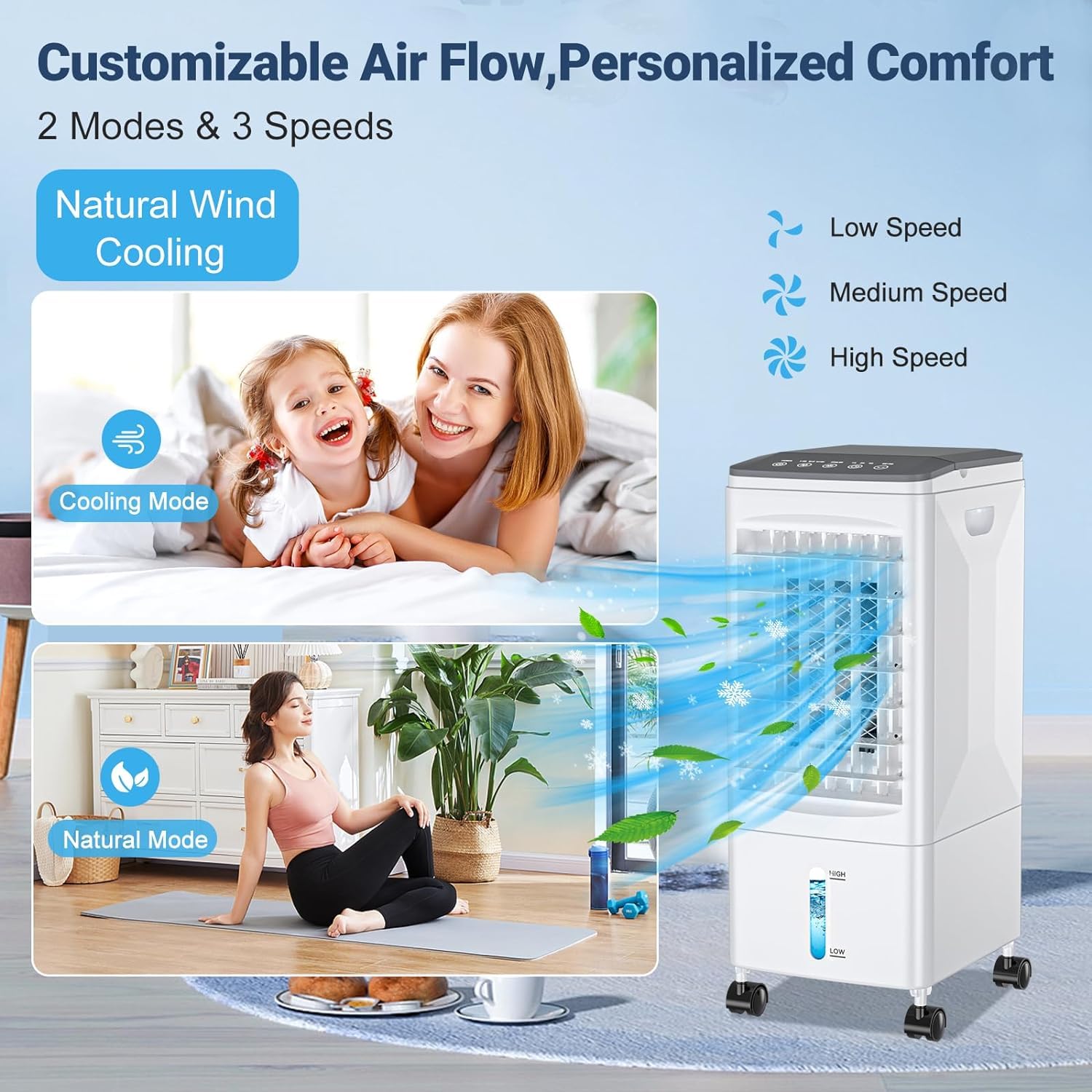 Portable Air Conditioners, 3 IN 1 Air Conditioner Portable for Room, 5.5L Evaporative Air Cooler, Portable AC with 3 Speeds, Remote Control Swamp Cooler for Bedroom Office Garage Kitch