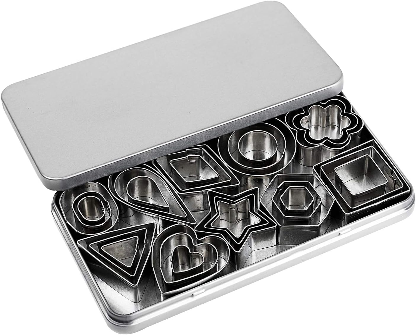 Mini Cookie Cutter Set, 30 Tiny Stainless Steel Cookie Stamps of Rectangle Square Heart Star Triangle Round Tiny Circle for Out Pastry Dough, Pie Crust & Fruit, Fondant