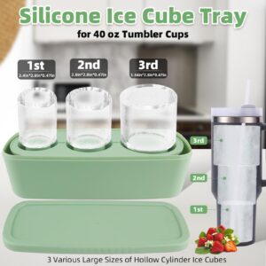 Tcamp Ice Cube Tray for Stanley Cup 30-40 oz Tumbler Cup Ice Mold, Silicone Ice Tray With Lid and Bin for Chilling Cocktails, Whiskey, Drinks, Coffee, Easy Fill and Release Ice Maker (Green)