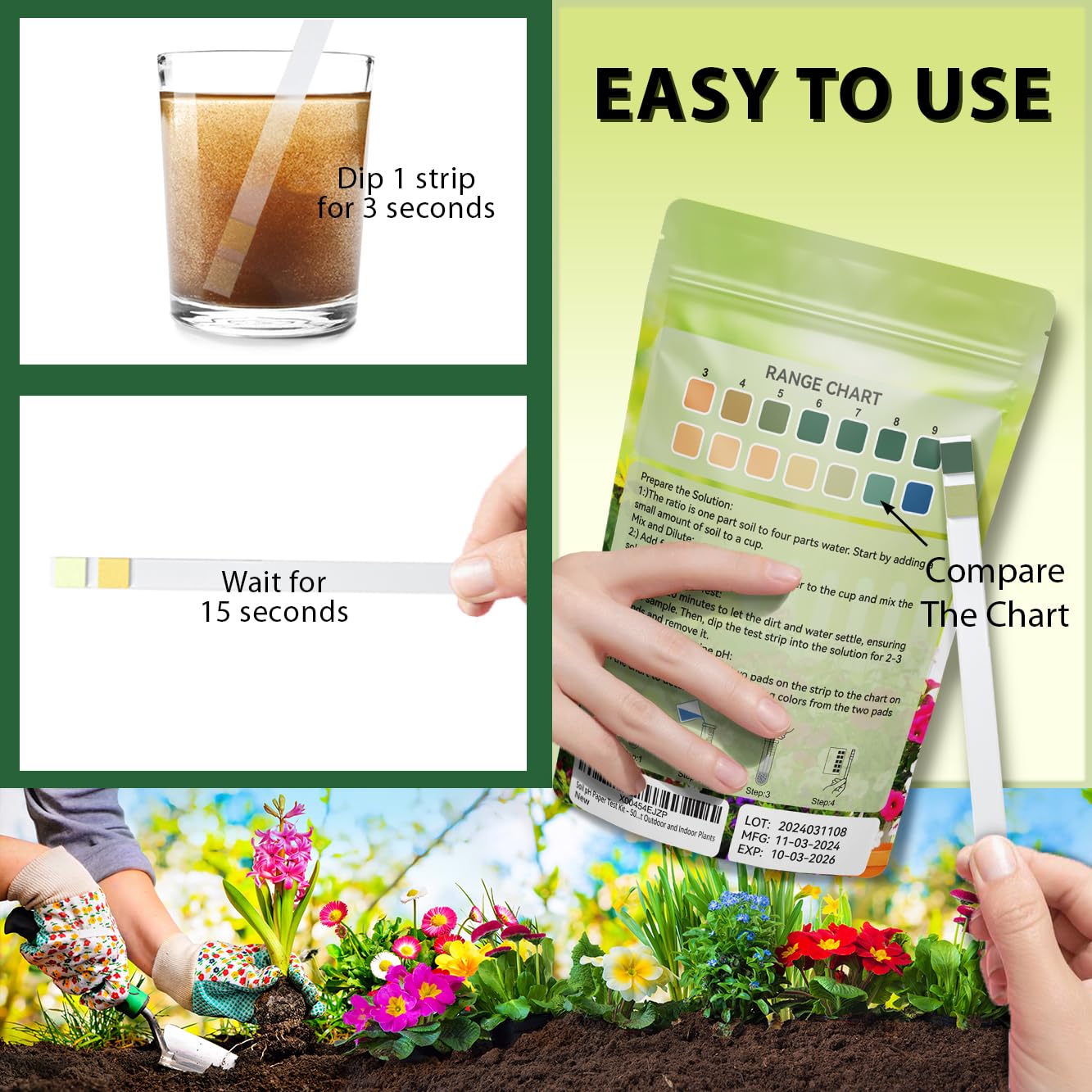 Soil pH Paper Test Kit – 50 Tester Strips (3.5-9 Range) – Use for Testing Garden Home Lawn Grass Vegetable Gardening Dirt Yard Compost Outdoor and Indoor Plants…