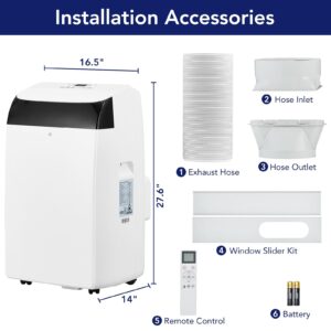 14,000 BTU Portable Air Conditioner Powerful Cooling up to 750 Sq.Ft, 3-in-1 AC Unit with Dehumidifier & Fan Mode Efficient Energy Saving, Ultra-Quiet, Remote Timer Control For Home, Office, School