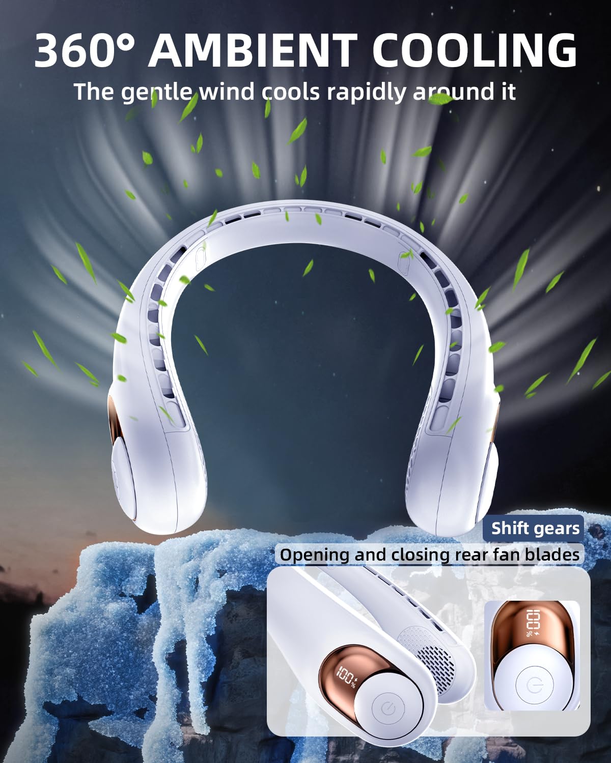 Neck Fan, Personal Fan with LED Display, USB-C Rechargeable, 5200mAh-Battery, 3-Speed Adjustment & Whisper-Quiet Operation, Perfect for Home, Travel, Sports