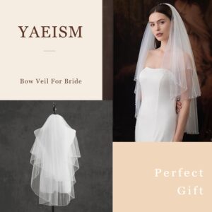 YAEISM Pearl Edge Wedding Veil 2 Tier Beaded Bridal Veils Fingertip Length White Veil Double Layer Pearl Veil with Comb Gorgeous Bachelorette Veil for Bride