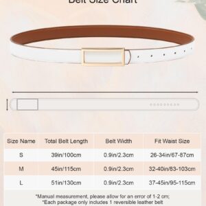 AWAYTR Women Reversible Leather Belt - Two-in-One Women Fashion Skinny Belt for Jeans with Golden Buckle (Brown/White,100cm)