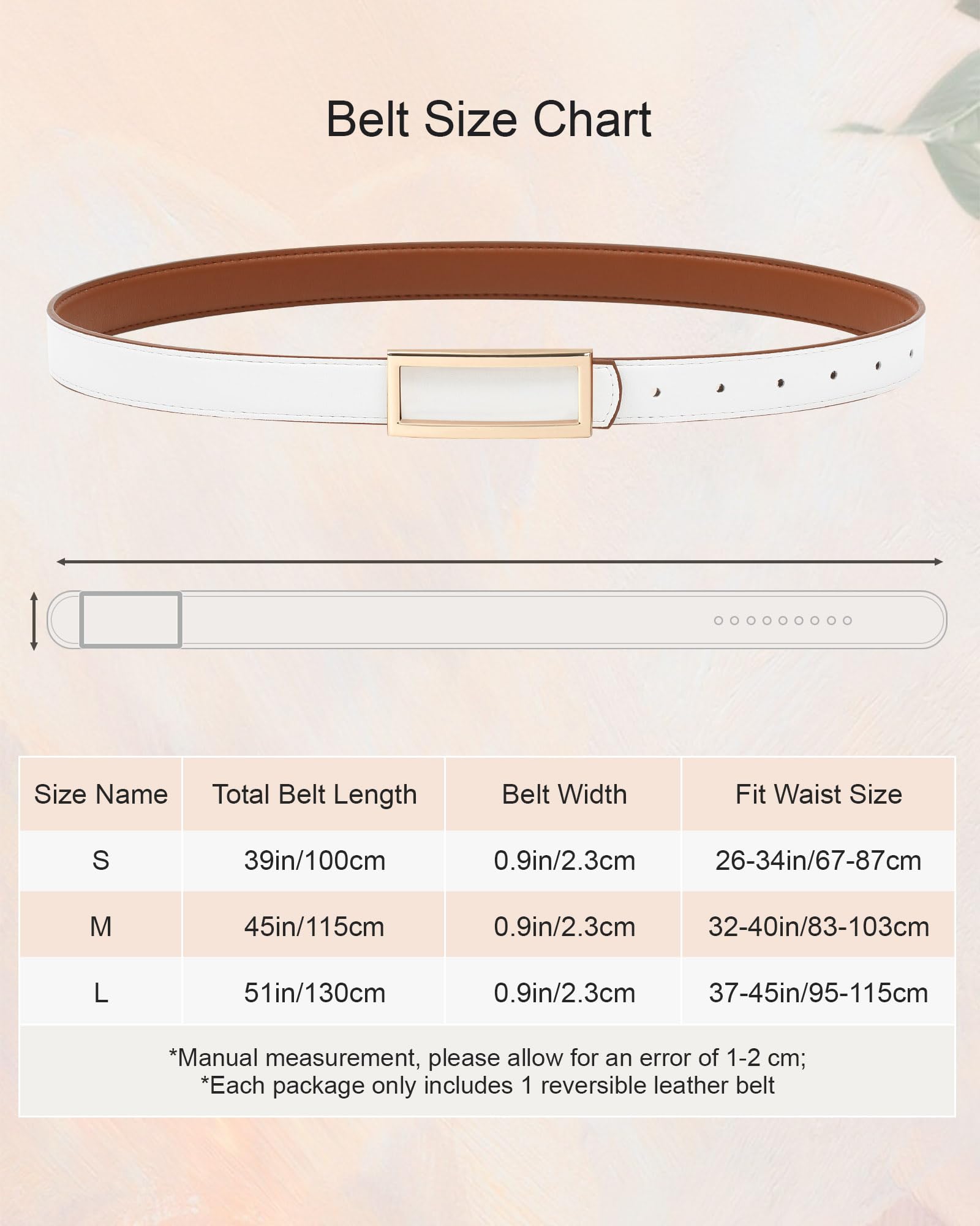 AWAYTR Women Reversible Leather Belt - Two-in-One Women Fashion Skinny Belt for Jeans with Golden Buckle (Brown/White,100cm)