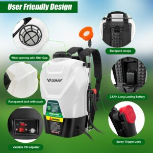 Backpack Sprayer 4 Gallon Battery Powered Garden Sprayer, VaxMay Electric Sprayer Works with Makita 18V Battery, Battery Weed Sprayer 75 PSI, Telescopic Wand, 4 Nozzles, 2.5Ah Battery&Charger included