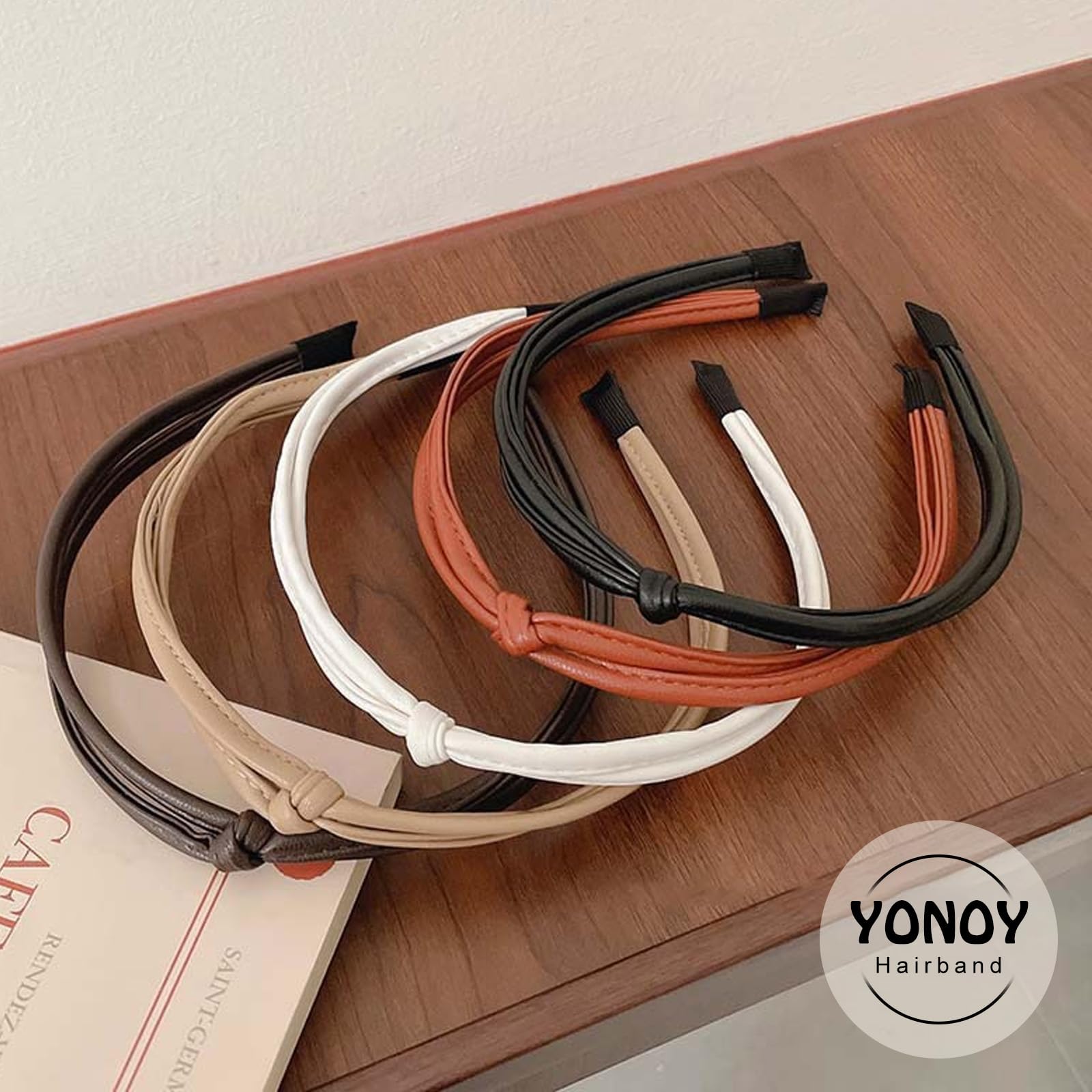 YONOY Knotted Headbands Set - 5 Cute Leather Hair Styling Accessories for Women and Girls, Non-Slip Knot Headbands in Five Colors