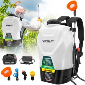 backpack sprayer 4 gallon battery powered garden sprayer, vaxmay electric sprayer works with makita 18v battery, battery weed sprayer 75 psi, telescopic wand, 4 nozzles, 2.5ah battery&charger included