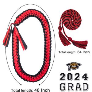 ALKB 11 Pcs Graduation Ribbon Leis, Black Red Graduation Braided Necklace with Honor Cord Class of 2024 Graduation Gift for High School College Graduation Party Supplies