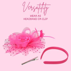 Needzo Fascinator for Women, Kentucky Derby, The Oaks, Church, and Tea Party Accessory, Headband or Hair Clip, One Size (Pink)