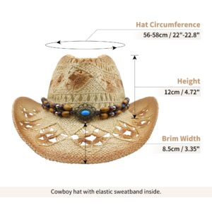 SAJUZEN Straw Cowboy Hat Men's Women's Classic Vintage Western Straw Cowgirl Hat Sun hat