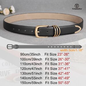 TRIWORKS Women's Leather Belts for Jeans Dresses Ladies Waist Belt with Fashion Gold Buckle, A-Black+Brown+Beige