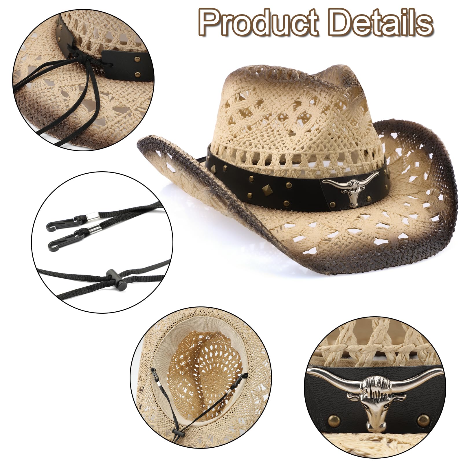 ZWZPOP Cowboy Hat,Cowgirl Hat,Cowboy Hats for Women/Mens Yellow (Straw, Almond & Coffee Color)