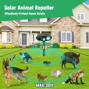 Ultrasonic Cat Deterrent, Solar Powered Deterrent Device with Motion Sensor and Flashing Light, Waterproof Device for Farm, Garden, Yard, Dogs, Birds, Green