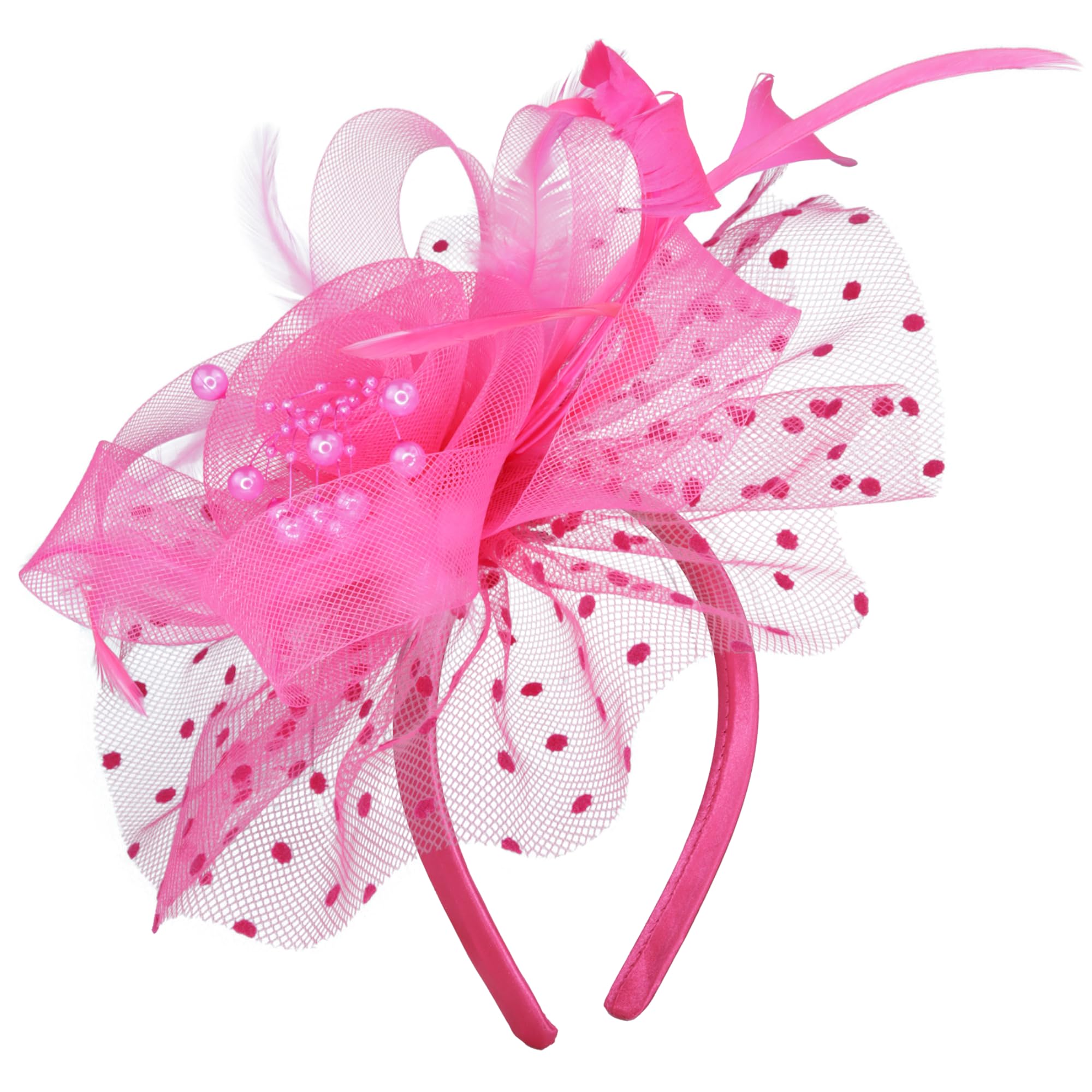 Needzo Fascinator for Women, Kentucky Derby, The Oaks, Church, and Tea Party Accessory, Headband or Hair Clip, One Size (Pink)