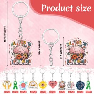 Remuuly 50 Pcs Mental Health Matters Gifts for Women Mental Health Keychain Gifts Acrylic Sunflower Heart Inspirational Key Ring for Women Men (Assorted)