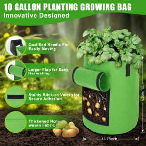 HYH 6 Pack 10 Gallon Potato Grow Bags with Flap Colorful Plant Grow Bags for Growing Potatoes Heavy Duty Thickened Nonwoven Fabric Grow Bags Pots Gardening Vegetable Growing Bags with Durable Handles