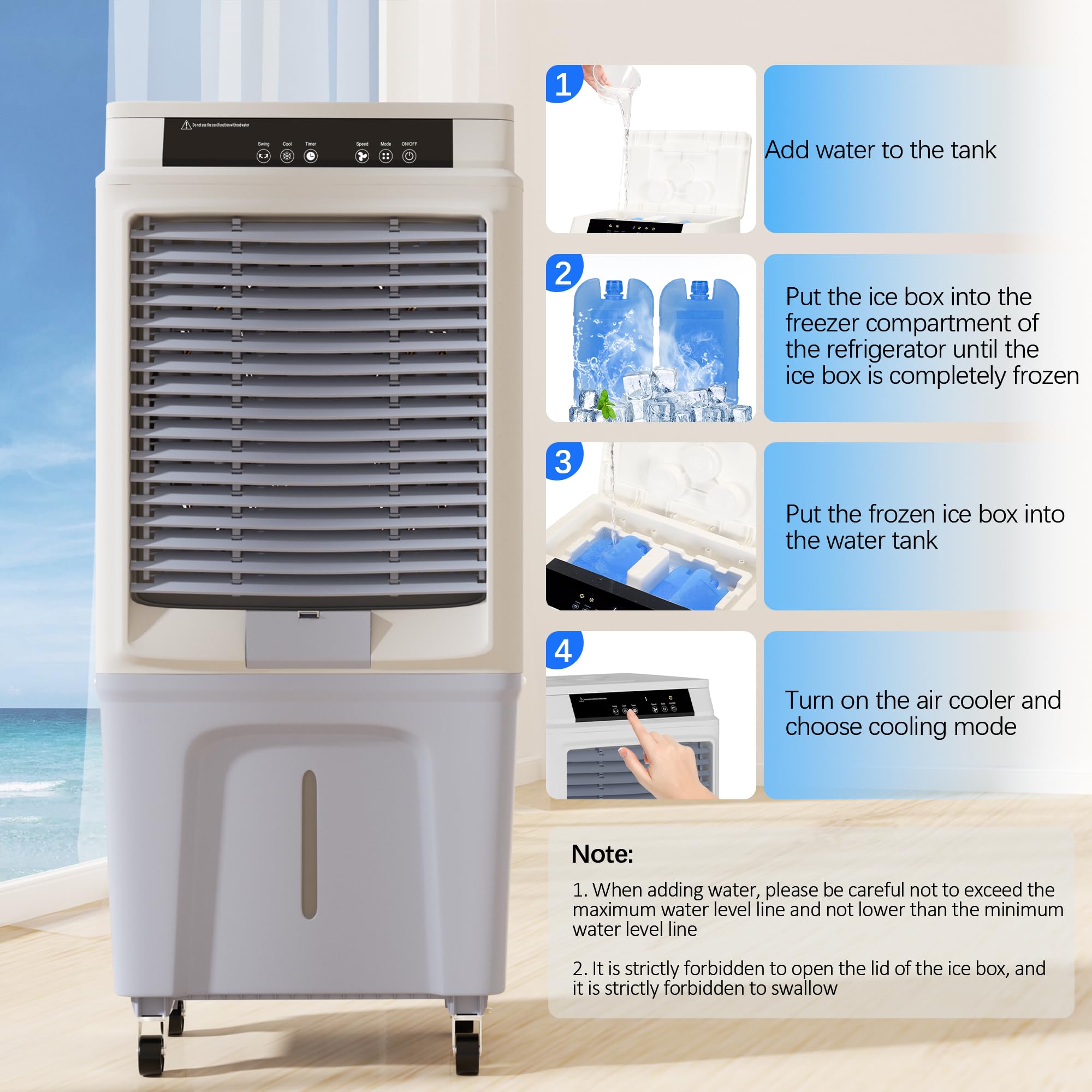 MEPTY Evaporative Air Cooler, 3288CFM Swamp Cooler, Portable Air Cooler Fan with Remote Control, 3 Speeds, 120°Oscillation, 12H Timer for Indoor & Outdoor Patio Garage Use,10.6 Gallon,42inch