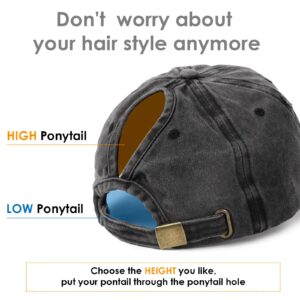 Lvaiz Hats 2 Pack Ponytail Baseball Caps for Women Cotton Distressed Washed Dad Hat Adjustable High Bun Sport Golf Hat