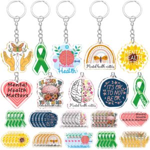 remuuly 50 pcs mental health matters gifts for women mental health keychain gifts acrylic sunflower heart inspirational key ring for women men (assorted)