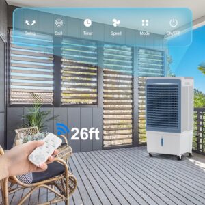 Uthfy Evaporative Air Cooler, 6000 CFM Swamp Cooler with 13.5 Gallon Water Reservoir, 120°Oscillation Portable Air Cooler with Remote Control, 12H Timer, 3 Wind Speeds for Outdoor Indoor Use