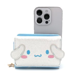 FLYBOT Cinnamoroll Wallet Adorable White Puppy Curly Ear Japanese Character Trifold Slim Cartoon Snap Zipper Closure Card Holder Vegan Leather for Girls Women, Officially Designed