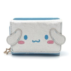 flybot cinnamoroll wallet adorable white puppy curly ear japanese character trifold slim cartoon snap zipper closure card holder vegan leather for girls women, officially designed