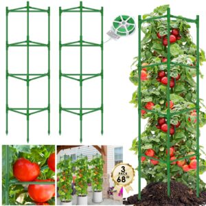 wyrjxyb tomato cages for garden - heavy duty steel tomatoes cage 3 packs tall up to 68in & 164ft twist tie -tomato plant stakes support cages trellis for garden pots vegetable climbing plants outdoor