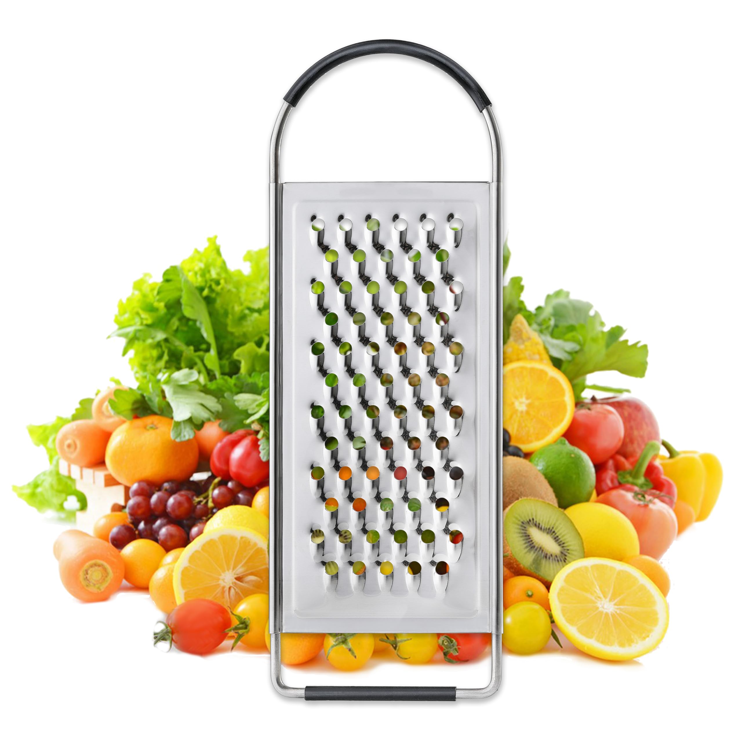 Cheese Grater Handheld, HIA Flat Coarse Stainless Steel Graters for Kitchen, Food Grater with Anti-Slip Handle, Perfect for Potato, Vegetable, Butter, Parmesan Cheese