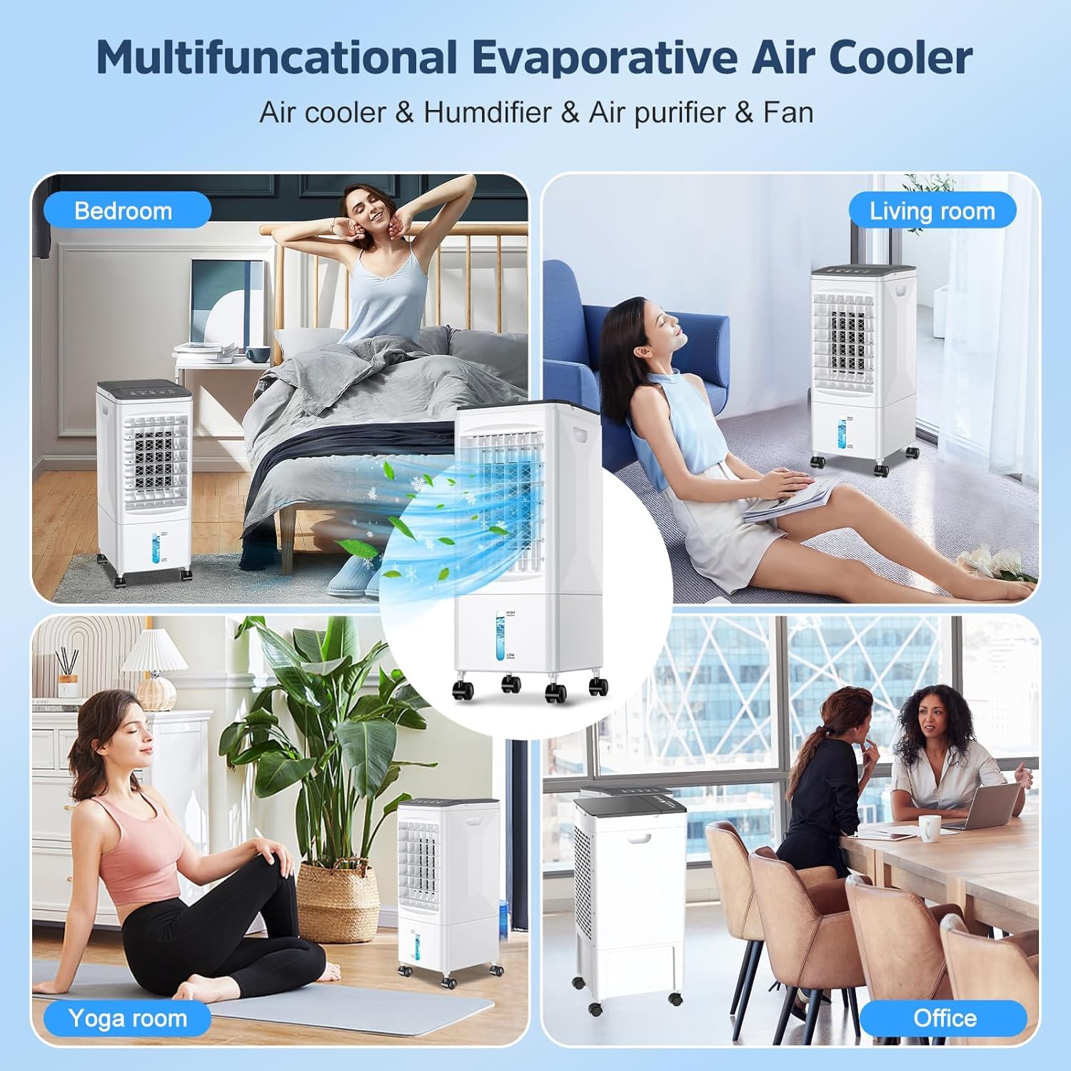 Portable Air Conditioners, 3 IN 1 Air Conditioner Portable for Room, 5.5L Evaporative Air Cooler, Portable AC with 3 Speeds, Remote Control Swamp Cooler for Bedroom Office Garage Kitch