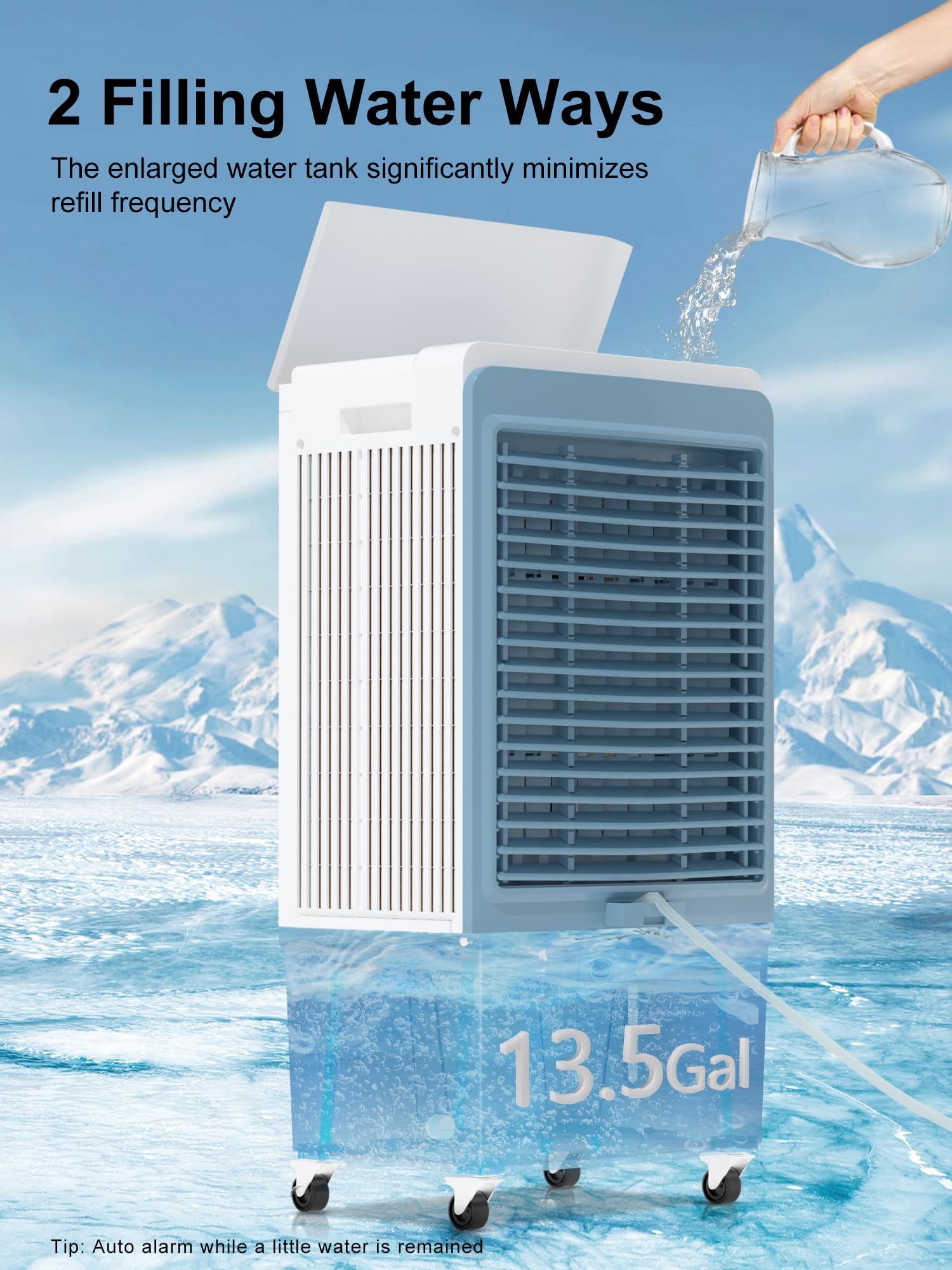 Uthfy Evaporative Air Cooler, 6000 CFM Swamp Cooler with 13.5 Gallon Water Reservoir, 120°Oscillation Portable Air Cooler with Remote Control, 12H Timer, 3 Wind Speeds for Outdoor Indoor Use