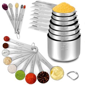 minteem measuring cups and spoons set of 21, 7 stainless steel nesting measuring cups, 9 measuring spoons, 5 mini spoons, kitchen gadgets for cooking & baking, round