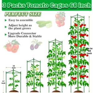 WYRJXYB Tomato Cages for Garden - Heavy Duty Steel Tomatoes Cage 3 Packs Tall Up to 68in & 164Ft Twist Tie -Tomato Plant Stakes Support Cages Trellis for Garden Pots Vegetable Climbing Plants Outdoor