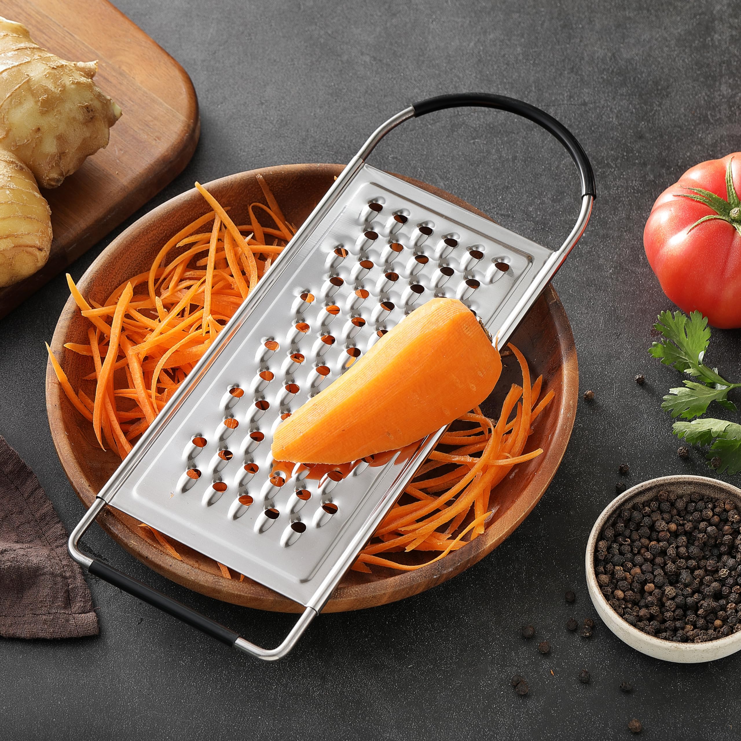 Cheese Grater Handheld, HIA Flat Coarse Stainless Steel Graters for Kitchen, Food Grater with Anti-Slip Handle, Perfect for Potato, Vegetable, Butter, Parmesan Cheese