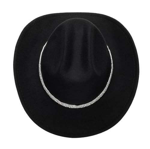 Women-Rhinestone-Western-Cowboy-Hats - Vintage-Wide-Brim-Cowgirls-Hat Bling-Diamond-Hat for Disco Music Party M/L Black