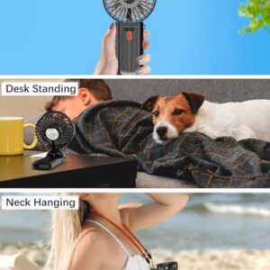 Portable Fan Handheld Fan, Mini Hand Held Fan, 6-15H Cooling Small Personal Fan, 180° Foldable Mini Desk Fan with 4 Quiet Speed, Neck Fan w/Lanyard for Kids Women Men Travel Outdoor Office, Black