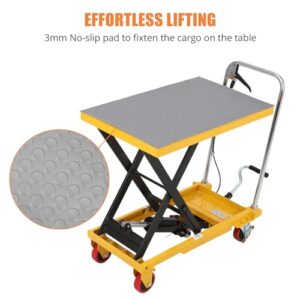 Hydraulic Lift Table Cart 1100lbs, Lift Table Capacity 35.5" Lifting Height, Manual Single Scissor with 4 Wheels and Non-Slip Pad Thickness 3mm for Material Handling and Transportation