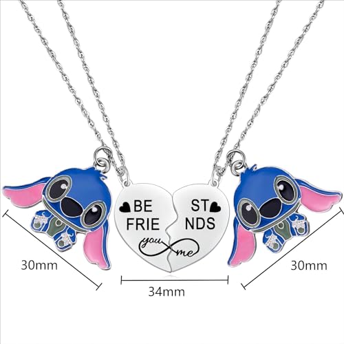 Aesnefe Friendship Stitch Necklaces for 2 Best Friends Necklace Birthday Graduation Valentines Day Gifts for Friends Bestie Matching Heart Pendant Lilo and Stitch Stuff Jewelry