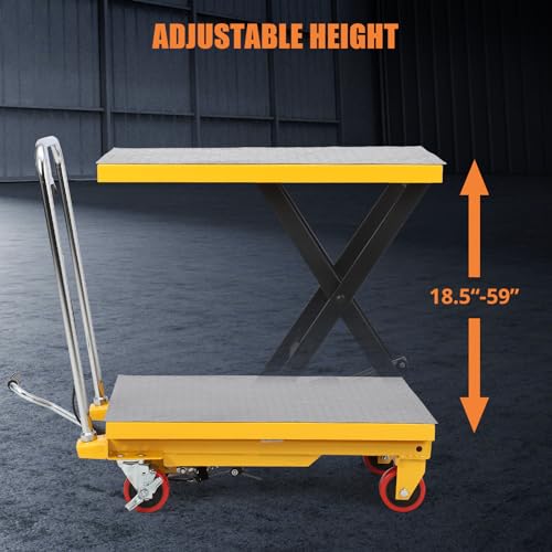 Hydraulic Lift Table Cart 1100lbs, Lift Table Capacity 35.5" Lifting Height, Manual Single Scissor with 4 Wheels and Non-Slip Pad Thickness 3mm for Material Handling and Transportation